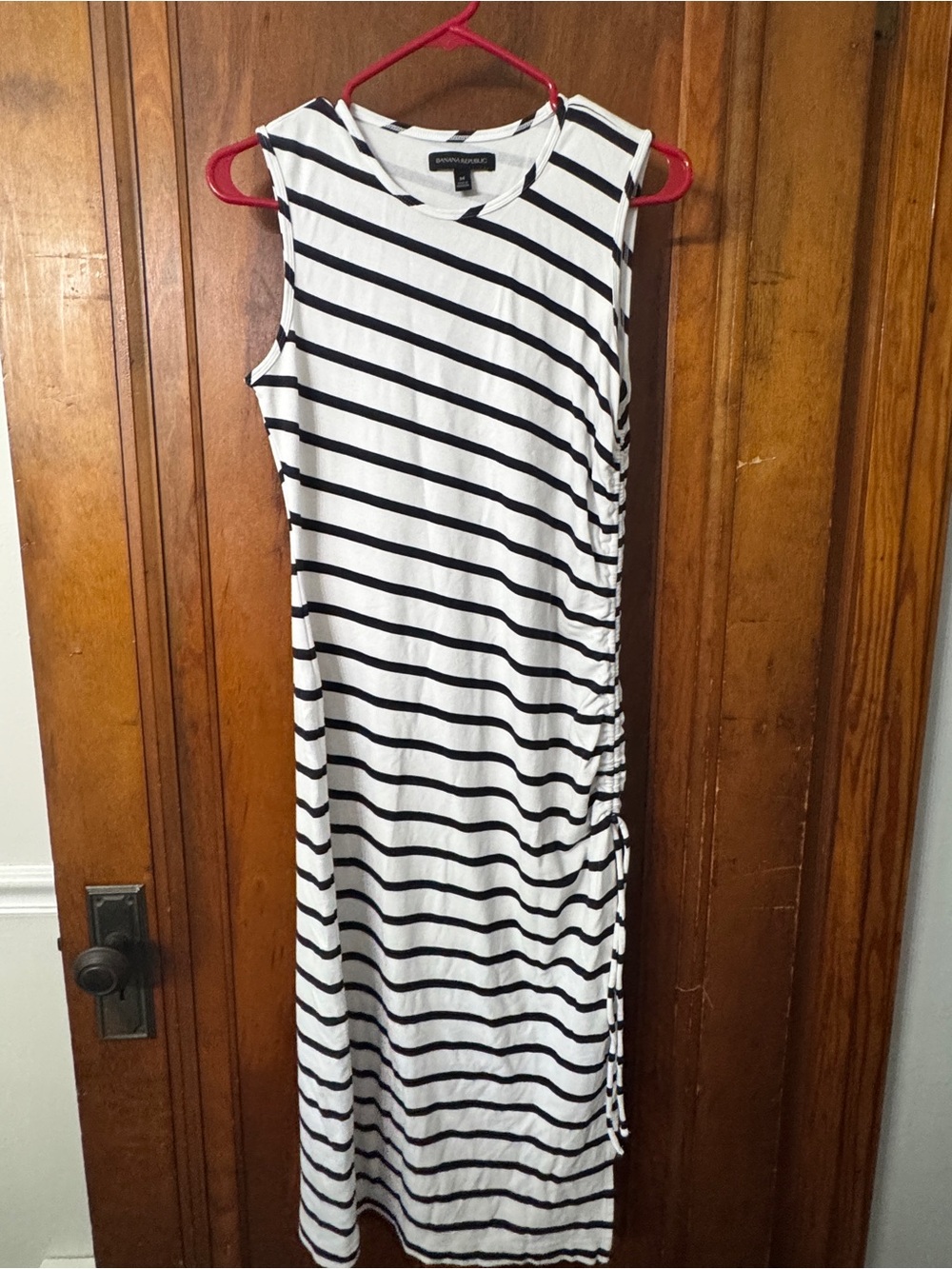Banana Republic Black & White Striped Sleeveless Midi Dress